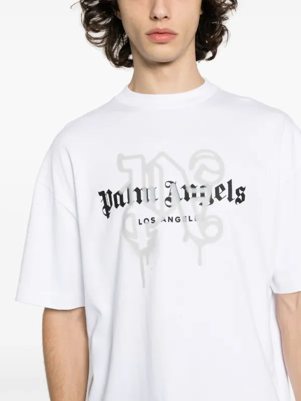 Palm Angels Los Angeles Sprayed Monogram Logo T-Shirt - Black/White