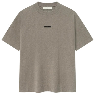 Gray t-shirt with a small black logo on a white background