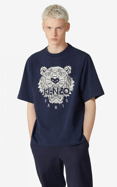 Kenzo Embroidered Tiger T-Shirt - Navy Blue/Silver