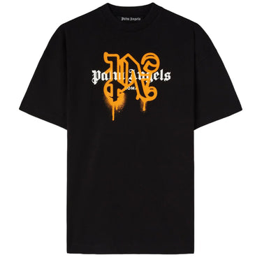 Palm Angels Roma Sprayed Monogram Logo T-Shirt - Black/Orange