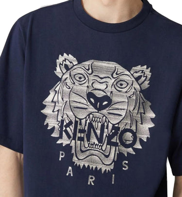 Kenzo Embroidered Tiger T-Shirt - Navy Blue/Silver