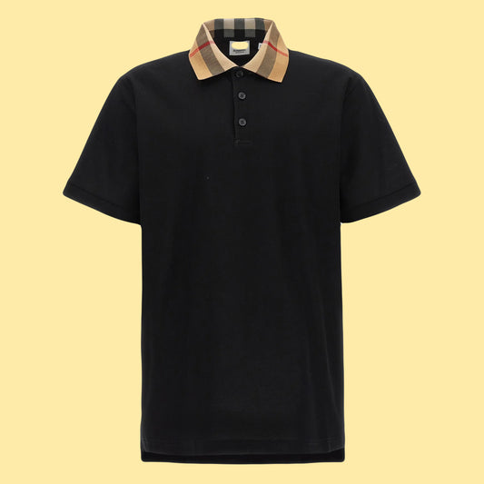 Burberry Checkered Short Sleeve Polo Shirt - Black