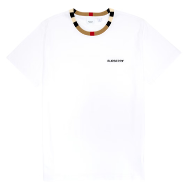 Burberry Icon Stripe Trim Cotton T-Shirt - White