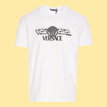Versace La Greca Logo Print T-shirt - White/Grey/Black